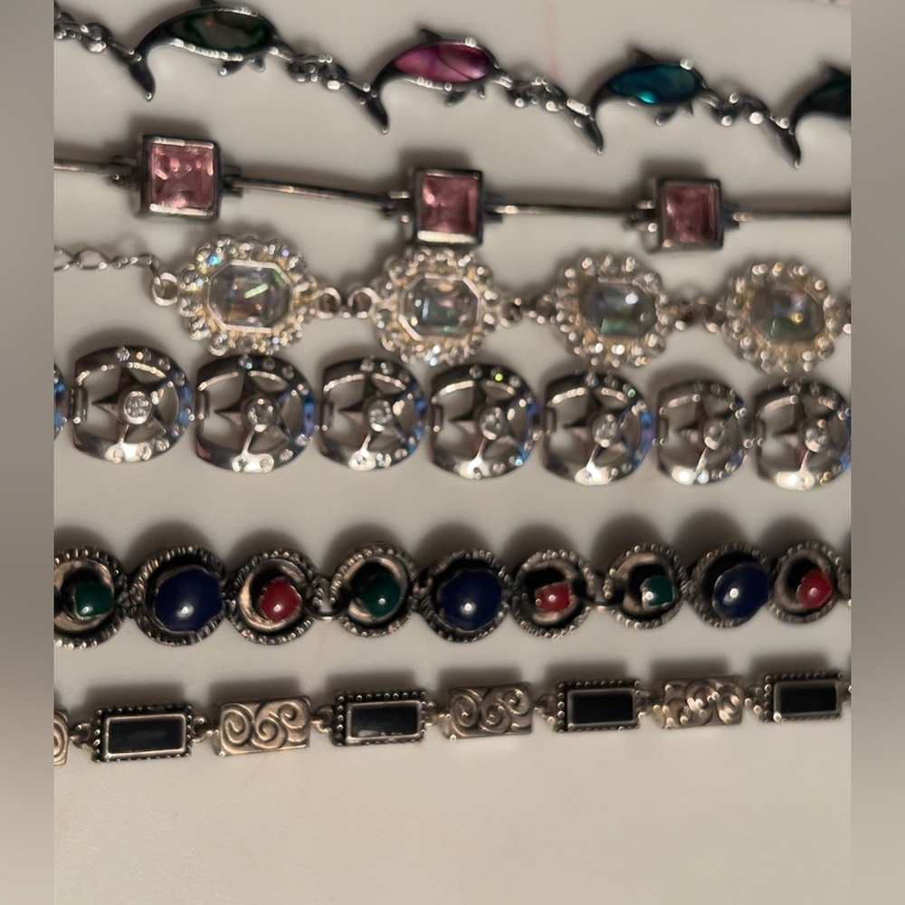 Silver Toned Multibrand Multi-Colored Gemstone Br… - image 2